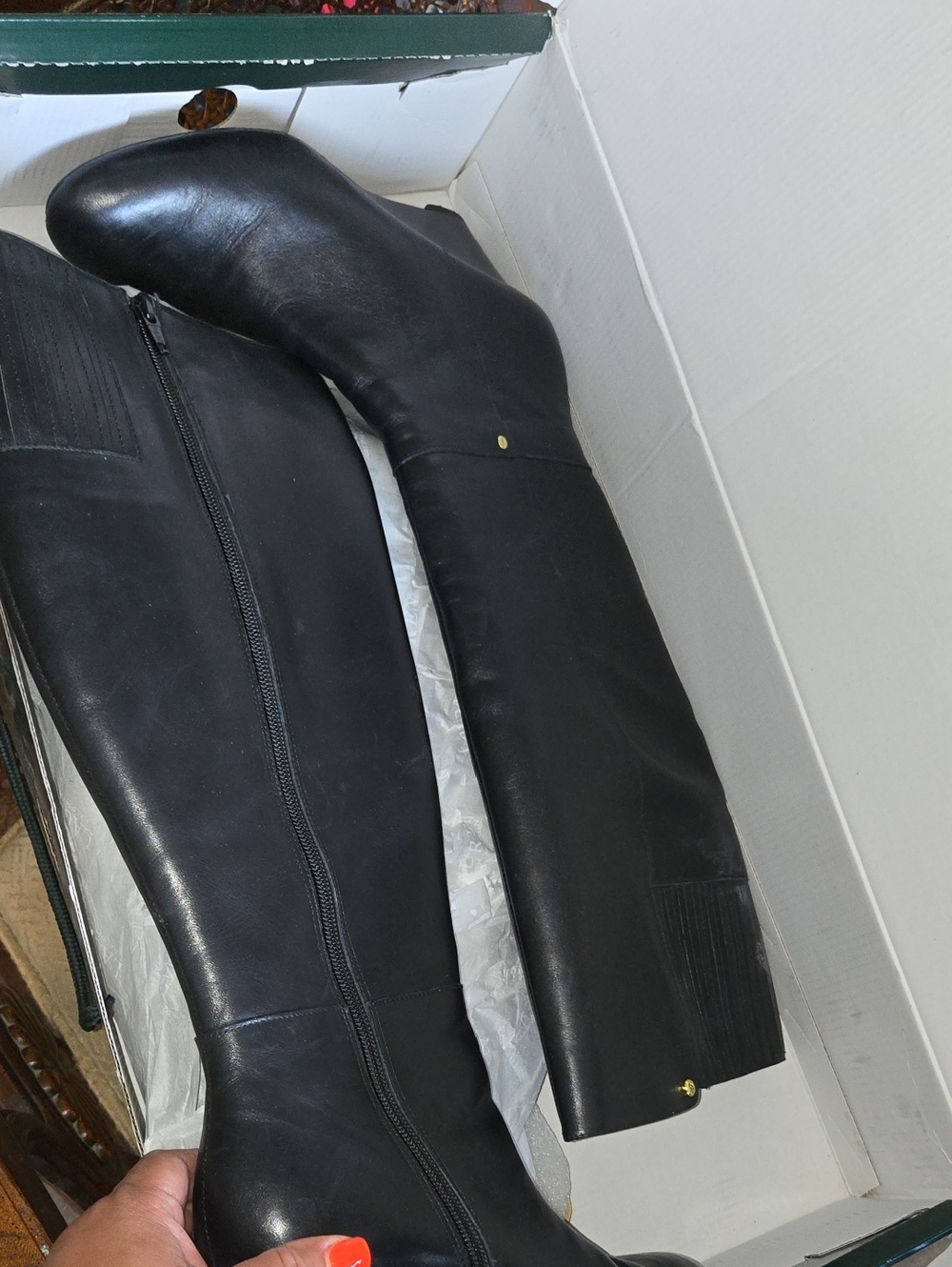 Classic Black Tall Leather Boots - Picture 1 of 4